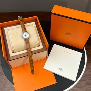 Hermes Sellier Women’s Ostrich strap watch EUC